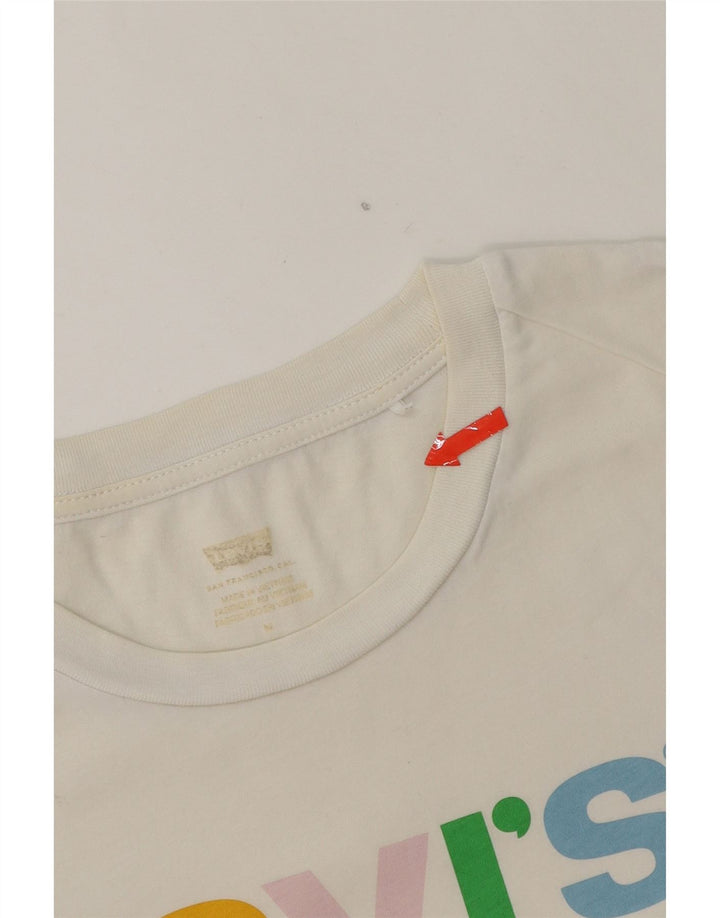LEVI'S Womens Graphic T-Shirt Top UK 12 Medium White Cotton Vintage Levi's and Second-Hand Levi's from Messina Hembry 