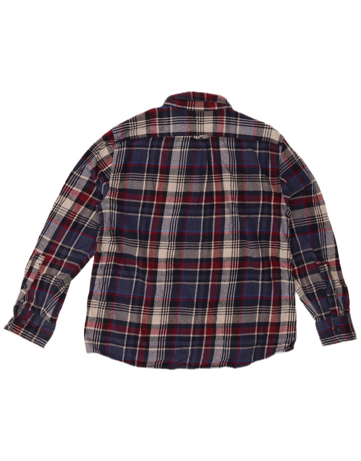 EDDIE BAUER Mens Flannel Shirt Large Navy Blue Check Cotton