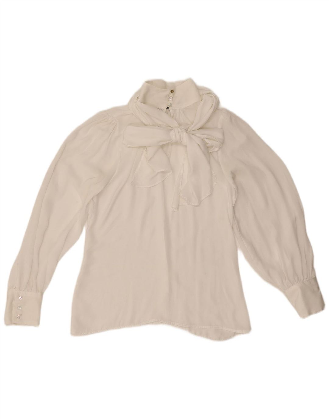 Zara Damesløjfe Langærmet bluse Top UK 6 XS Hvid Polyester