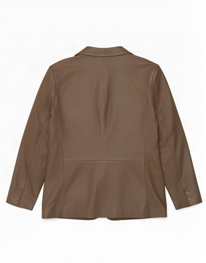 Veste Blazer En Cuir Double Boutonnage Femme Vintage IT 50 XL Marron