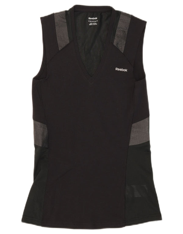 Reebok Womens Vest Top UK 12/14 Medium Black Colourblock Cotton