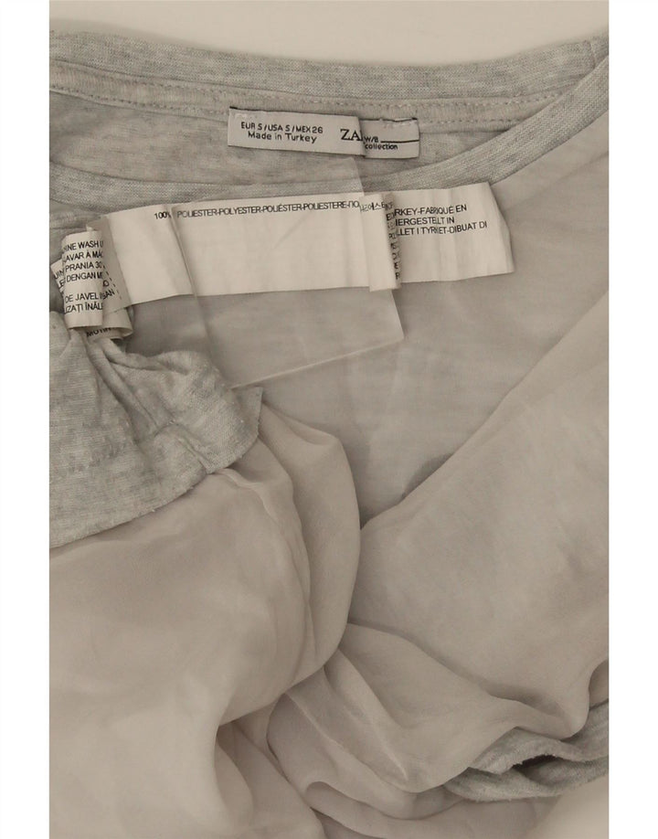 Zara Damen Grafik-T-Shirt Top UK 10 Small Grau Polyester
