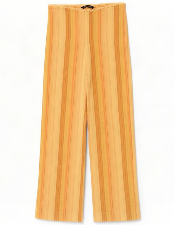 Pantalon droit décontracté femme Zara XS W24 L28 Rayé jaune
