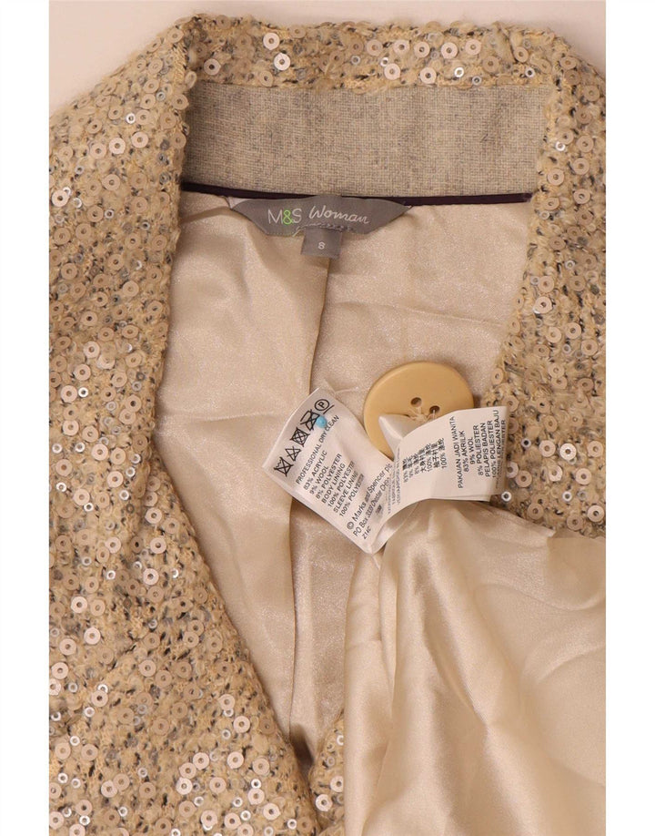 Marks & Spencer Abrigo cruzado con lentejuelas para mujer UK 8 Small Beige