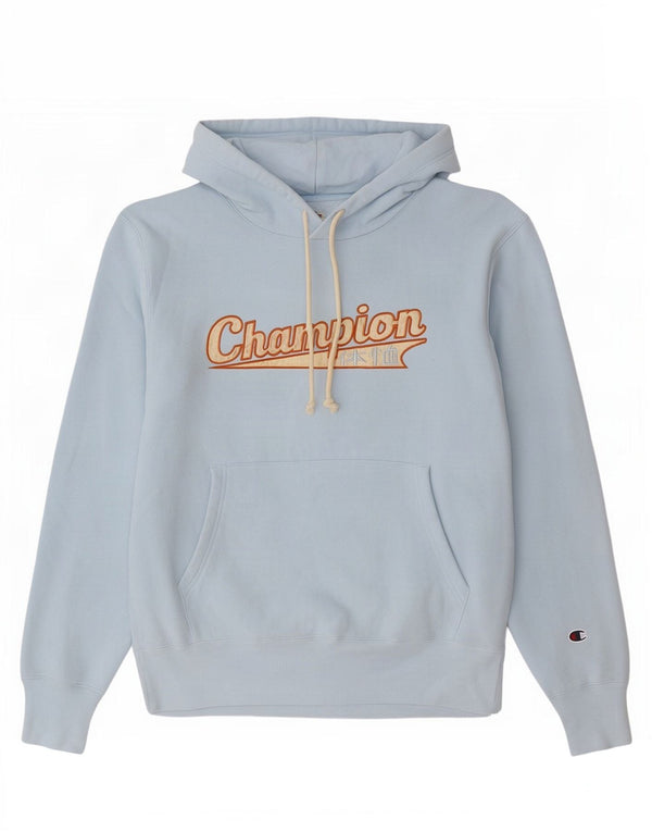 Champion Mens Graphic Hoodie Jumper Medium Blue Cotton