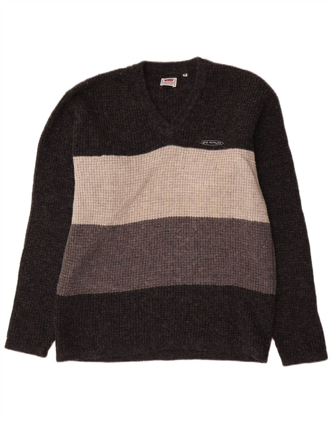 Levi's Mens V-Neck Jumper Sweater Medium Grey Colourblock Wool