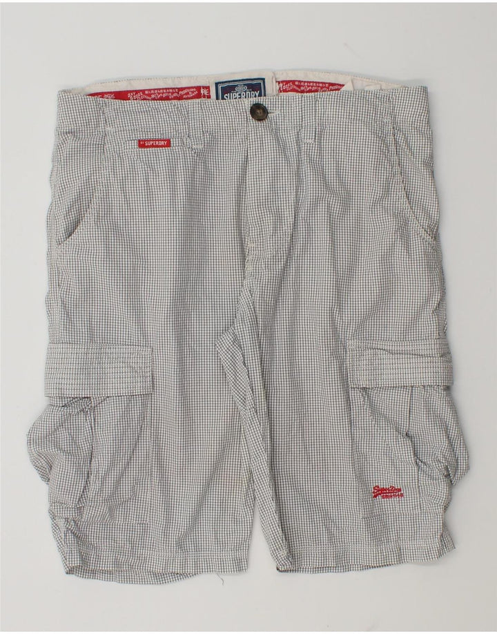 Superdry Mens Cargo Shorts Large W36  White Gingham Cotton