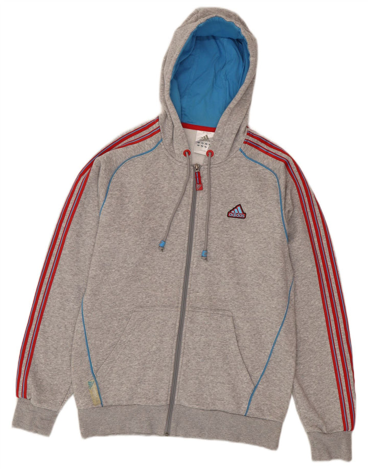 Maglione con cappuccio e zip Adidas da uomo in cotone grigio medio