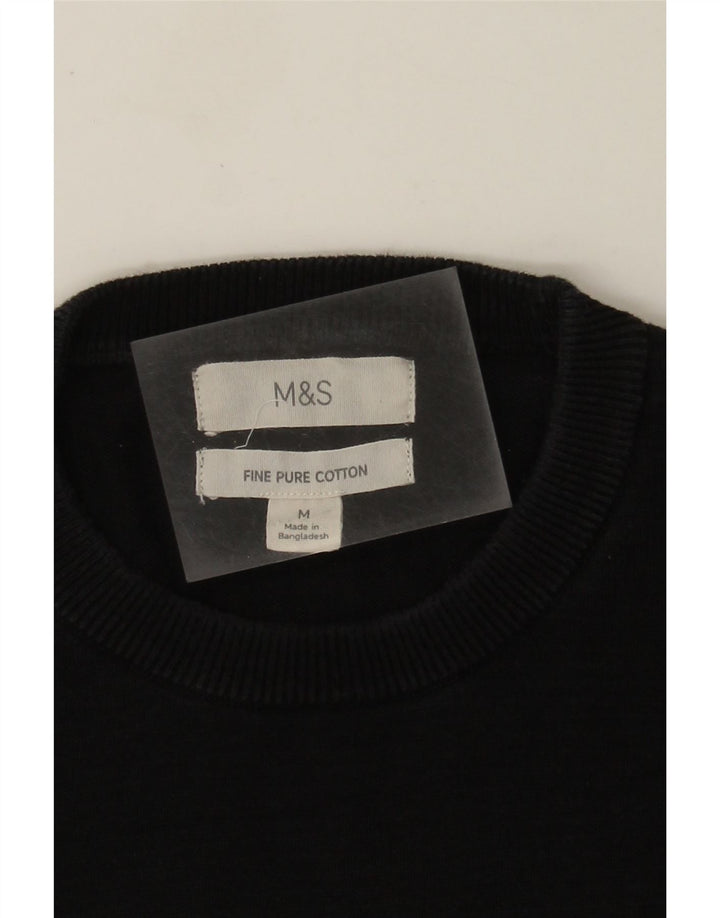 Marks & Spencer Damen-Pullover mit Rundhalsausschnitt, mittelschwarze Baumwolle