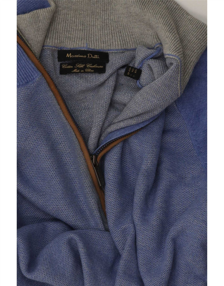 Massimo Dutti Mens Zip Neck Jumper Sweater Large Blue Cotton
