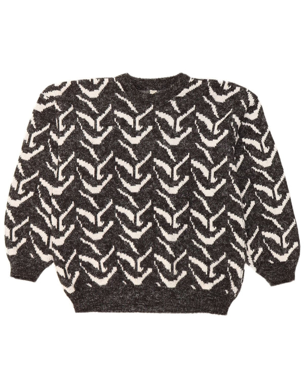 Sweter damski w stylu vintage z okrągłym dekoltem UK 16, duży czarny geometryczny