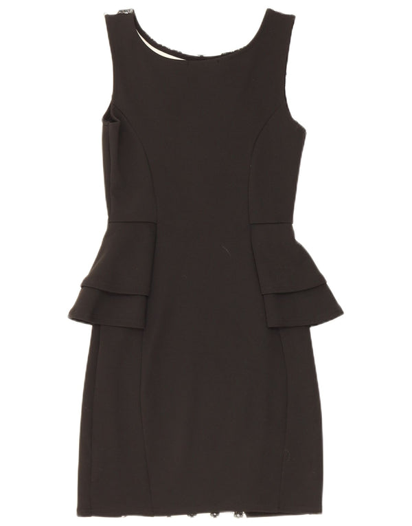 Quiz Womens Sleeveless Peplum Dress UK 8 Small Black Paisley Polyester