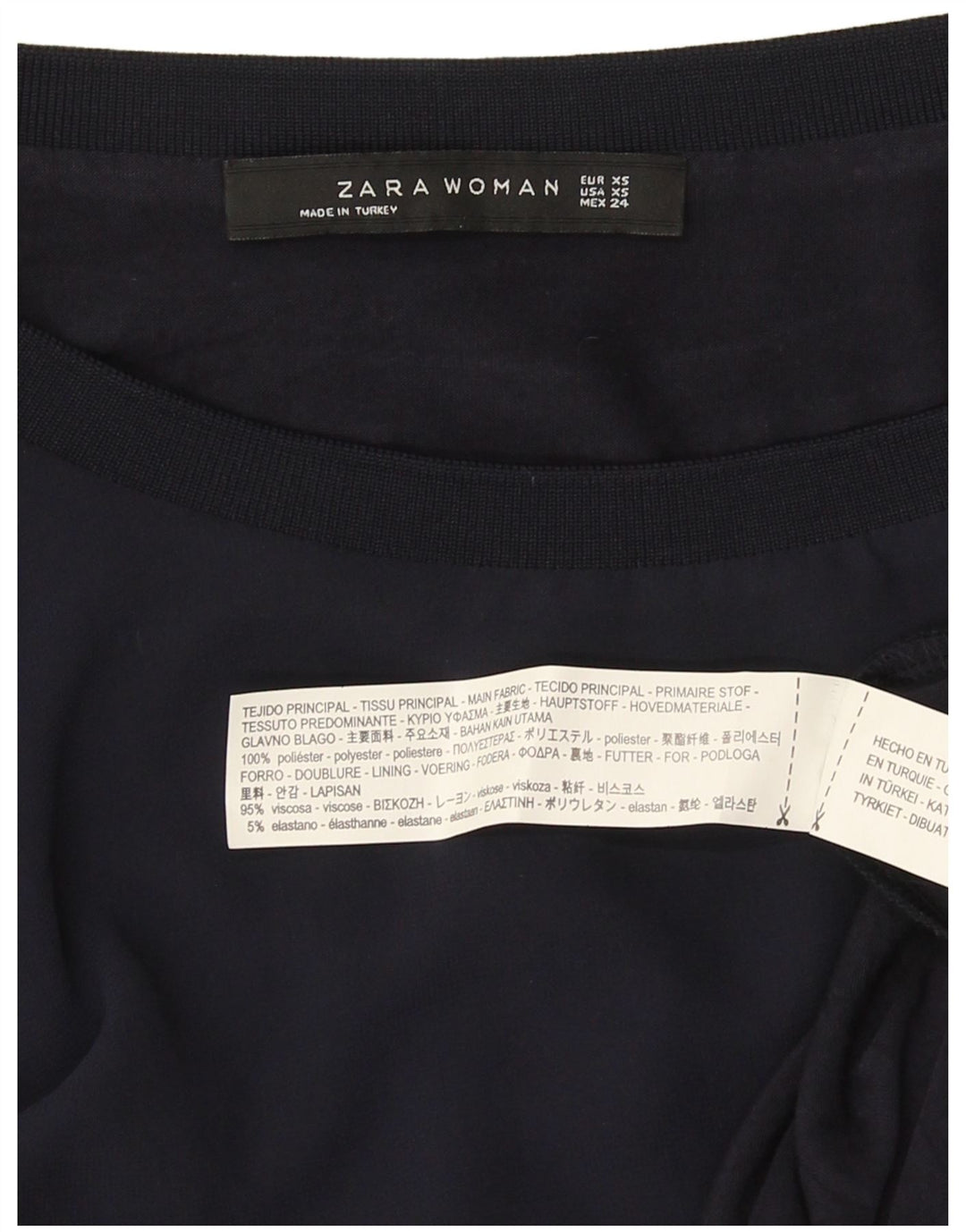 Zara Dame Oversized Bluse Top UK 6 XS Navy Blue Viscose