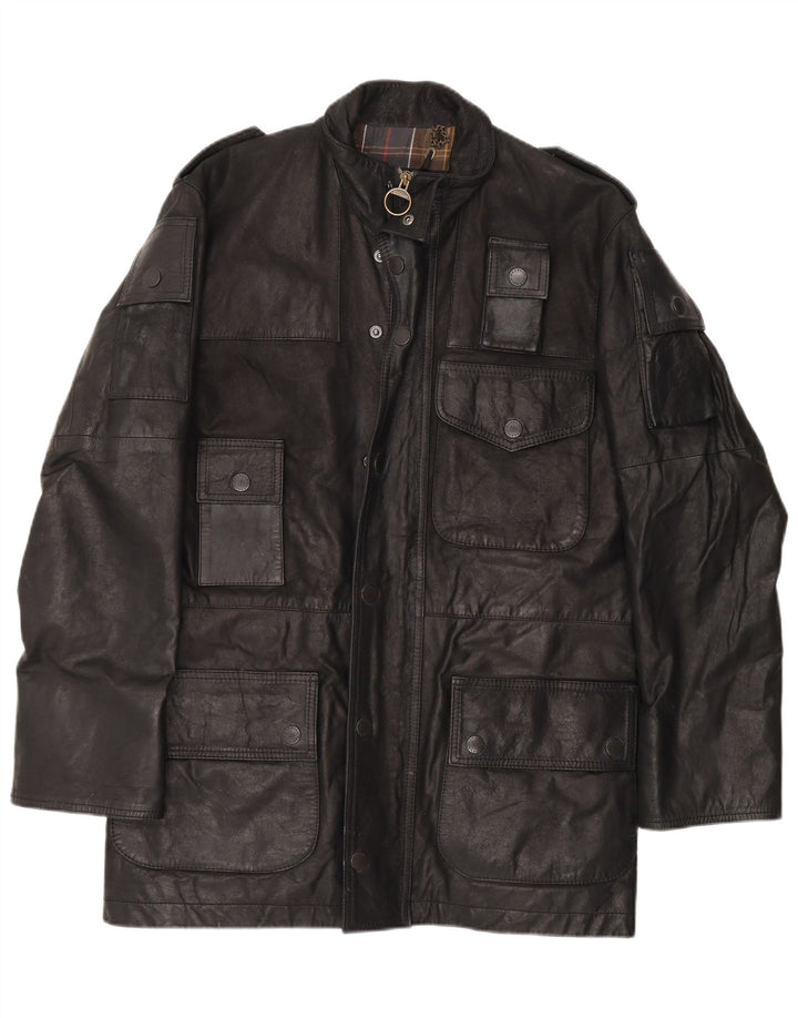 Barbour Mens Military Leather Jacket UK 36 Small Black Leather