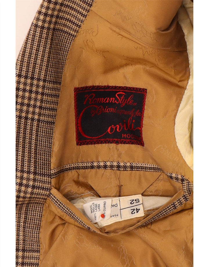 Vintage Mens 2 Button Blazer Jacket UK 42 XL Brown Check Wool