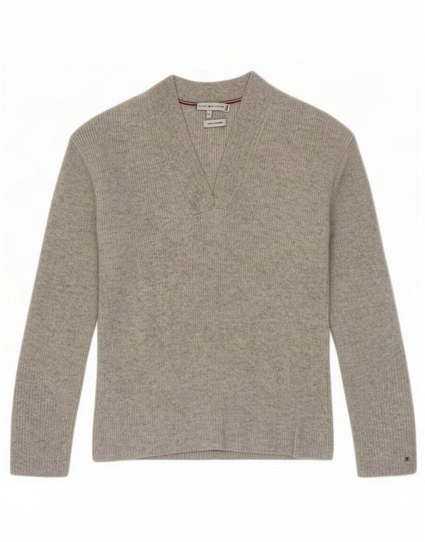 Tommy Hilfiger Dame V-hals sweater UK 4 XS Grå Uld