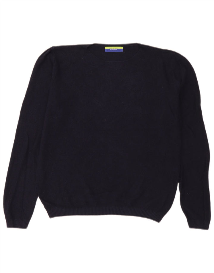 Zara Mens Crew Neck Jumper Sweater Large Navy Blue