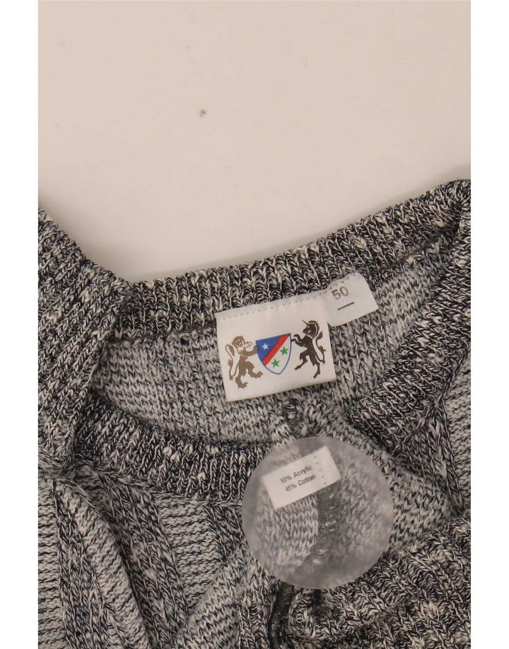 Vintage herre rund hals sweater IT 50 mellemgrå geometrisk akryl