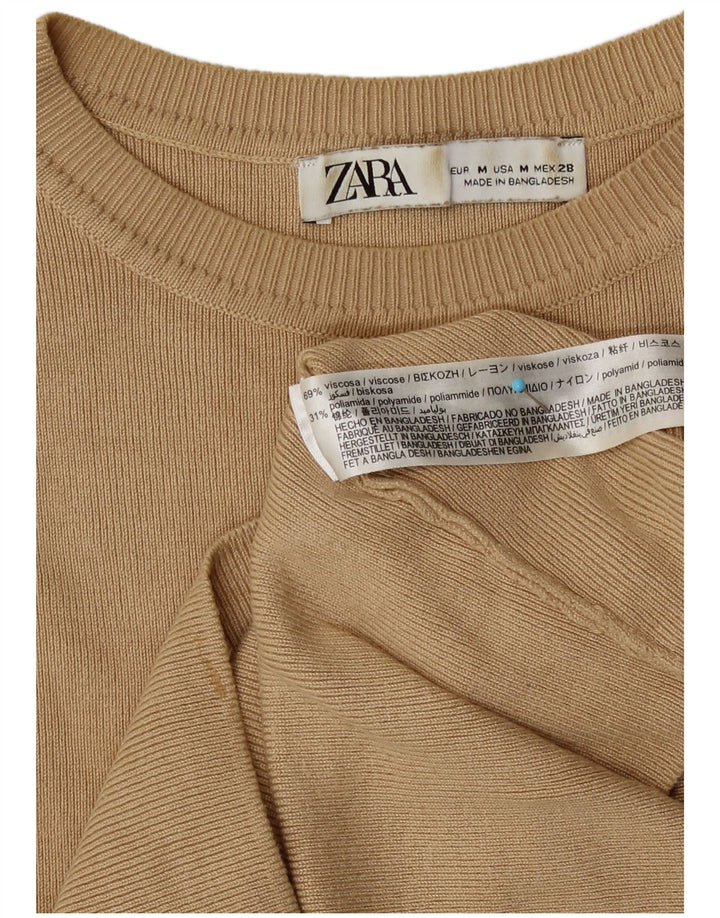 Zara Womens Crop Vest Tank Top UK 12 Medium Brown Viscose