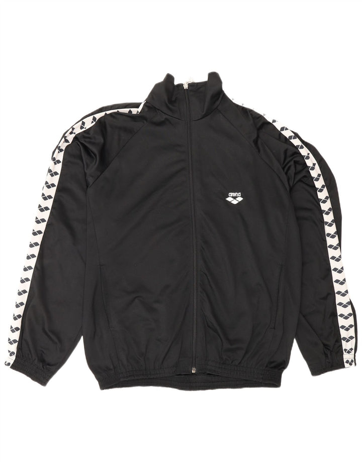 ARENA Mens Graphic Tracksuit Top Jacket Large Black Colourblock
