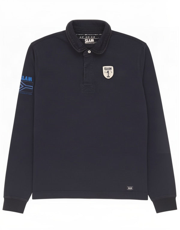 Slam Mens Graphic Long Sleeve Polo Shirt 4XL Navy Blue Cotton