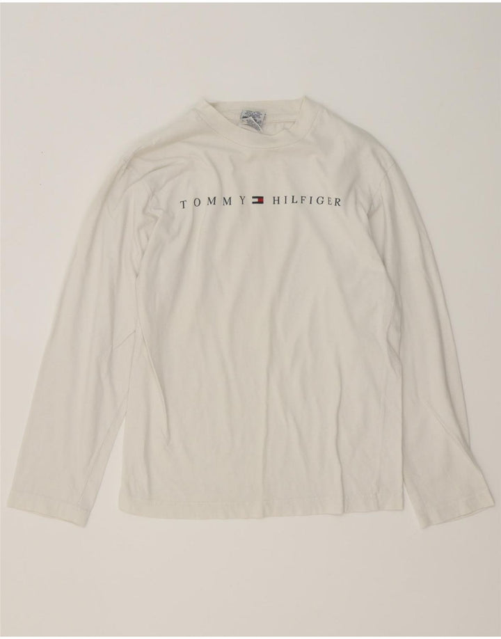 Tommy Hilfiger Boys Graphic Top Long Sleeve 13-14 Years Medium White Cotton