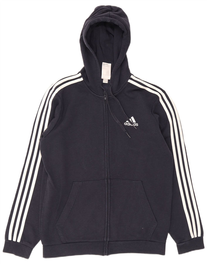 Adidas Mens Zip Hoodie Sweater Medium Navy Blue Cotton