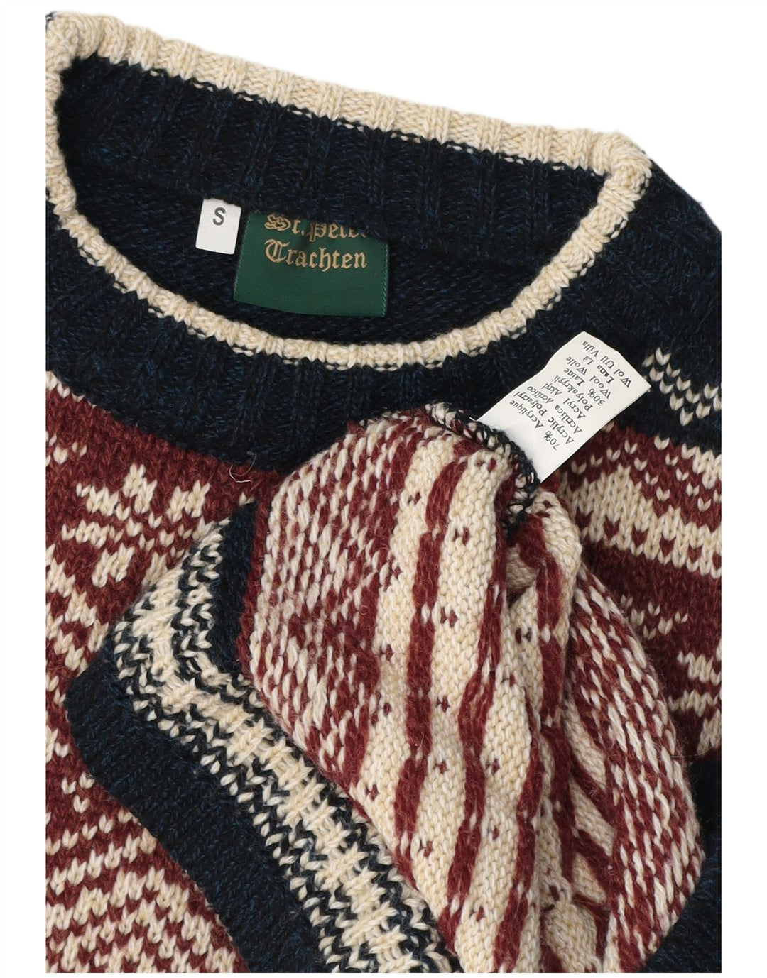 VINTAGE Mens Crew Neck Jumper Sweater Small Multicoloured Fair Isle