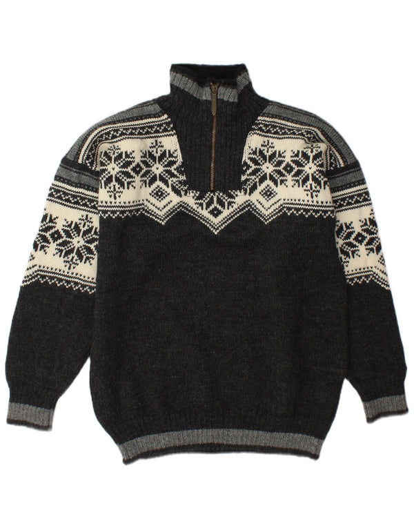 Dale of Norway Mens Zip Neck Jumper Sweater Small Grey Floral Wool