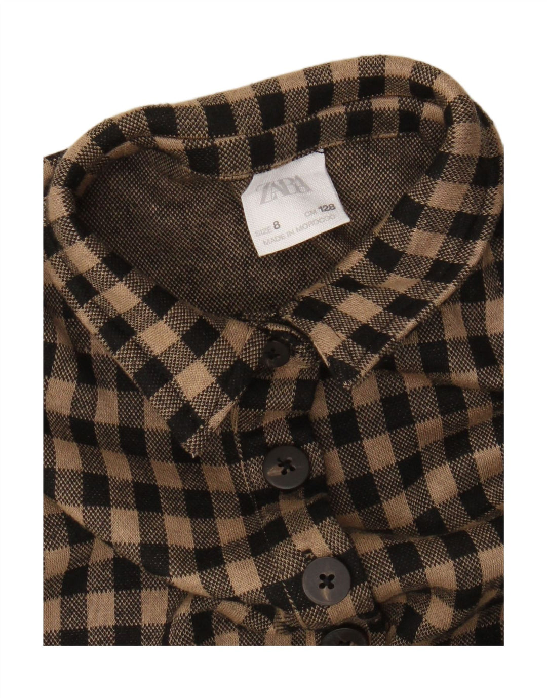 Zara Girls Short Sleeve Pullover Shirt Dress 7-8 Years Brown Gingham