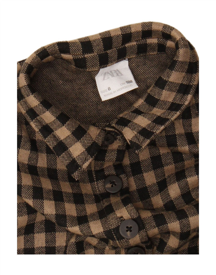 Zara Girls Short Sleeve Pullover Shirt Dress 7-8 Years Brown Gingham