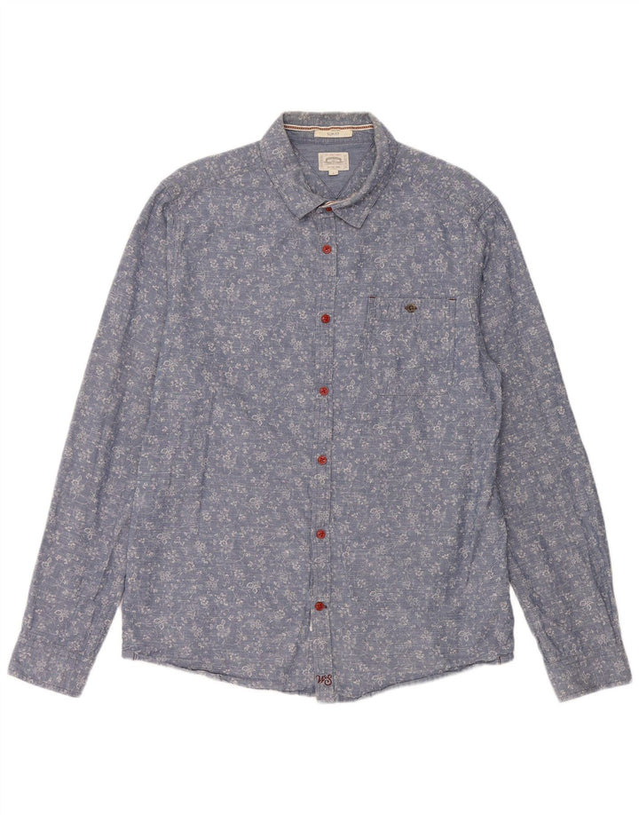 White Stuff Mens Slim Fit Shirt Large Blue Floral Cotton