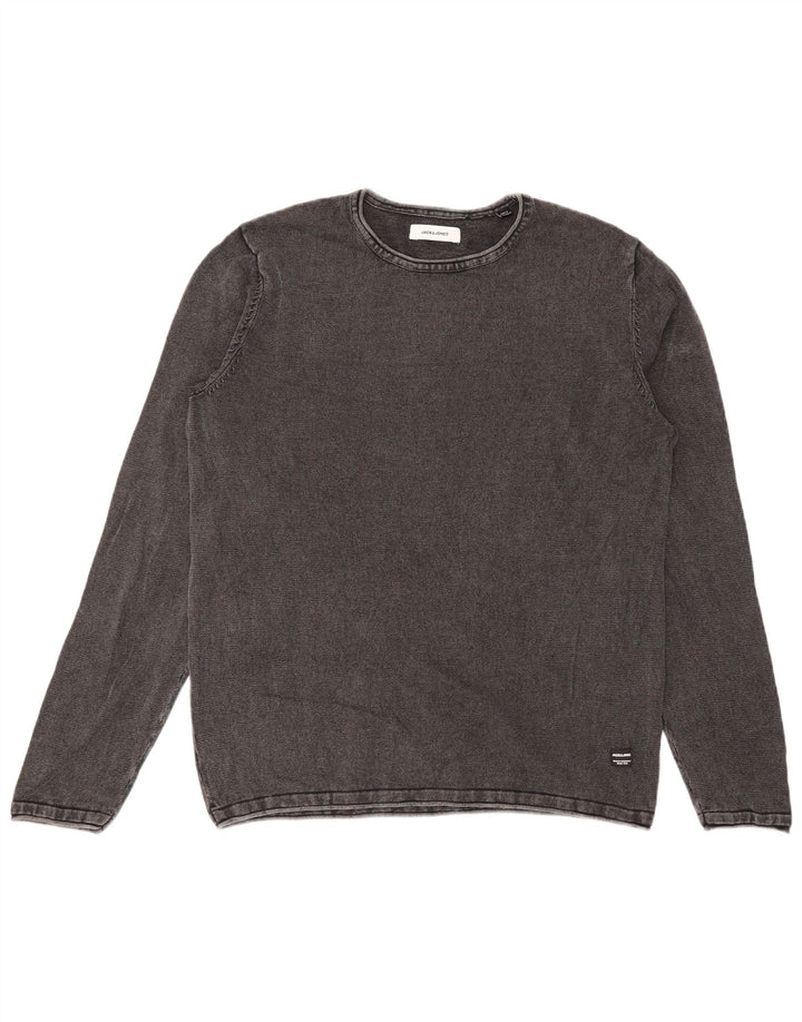 Jack & Jones Herren-Oberteil, langärmelig, mittelgraue Baumwolle