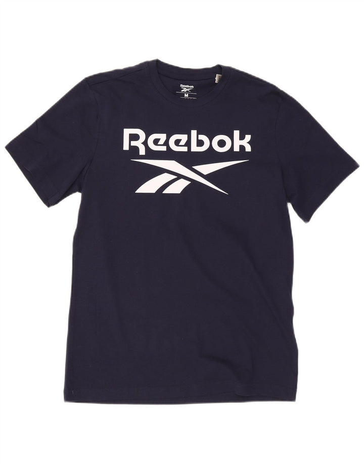 Reebok Mens Graphic T-Shirt Top Medium Navy Blue Cotton