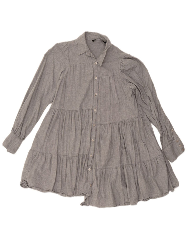 Zara Womens Long Sleeve Tunic Dress UK 6 XS Grey Cotton