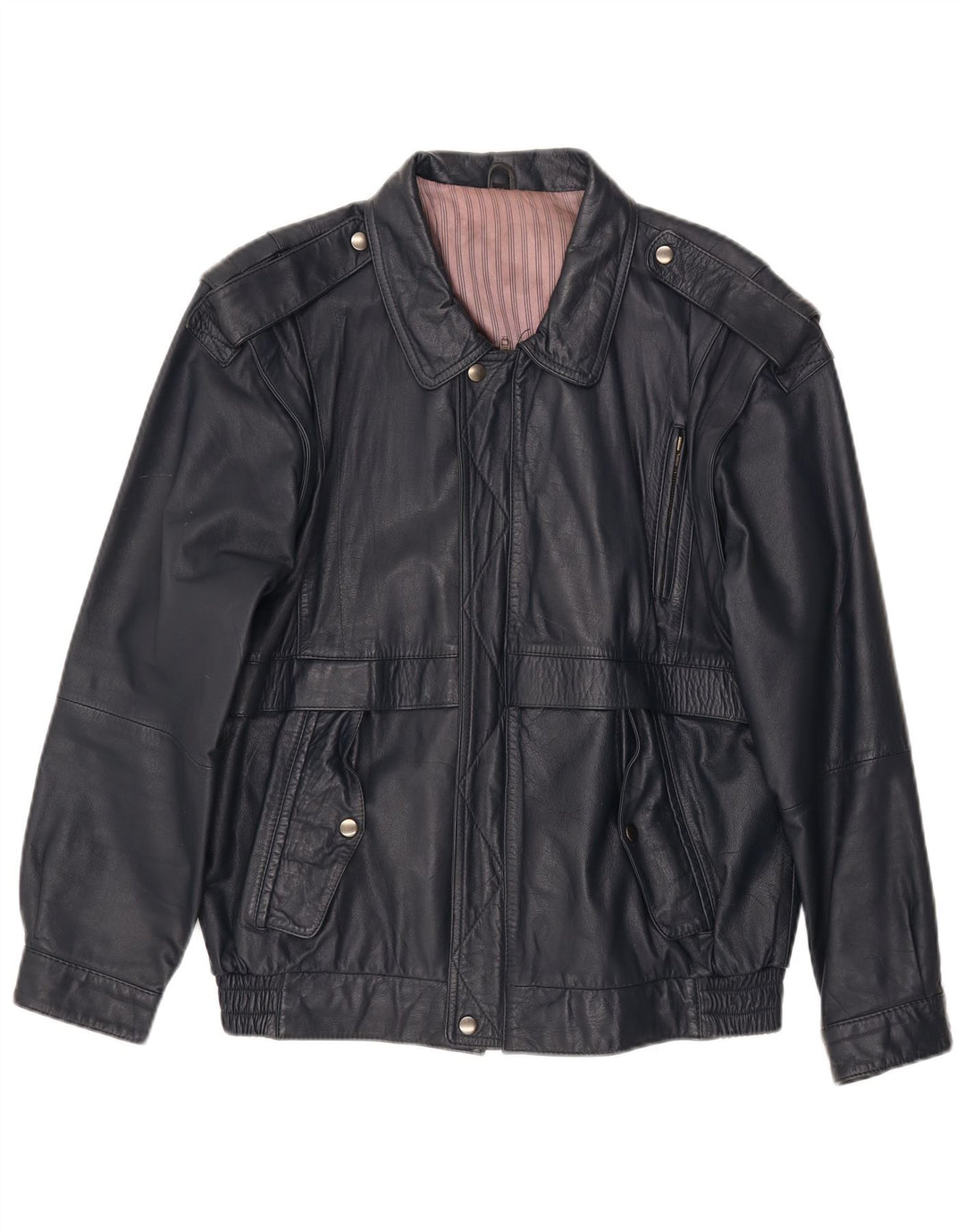 ANGELO LITRICO Womens Military Leather Jacket IT 50 XL Navy Blue Leather