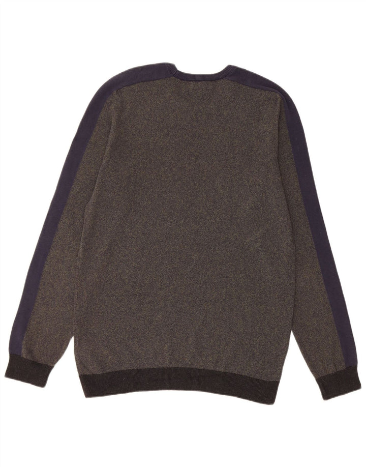 Marks & Spencer Mens Crew Neck Jumper Sweater Small Khaki Striped Cotton