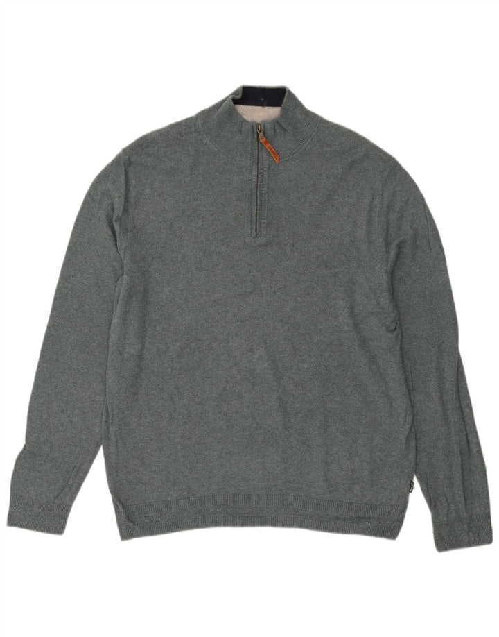 Fat Face Herre Zip Neck Jumper Sweater XL Blå Bomuld