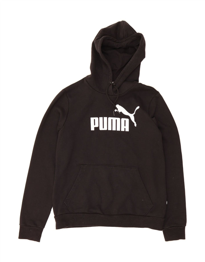 PUMA Womens Graphic Hoodie Jumper UK 14 Medium Black Polyester Vintage Puma and Second-Hand Puma from Messina Hembry 