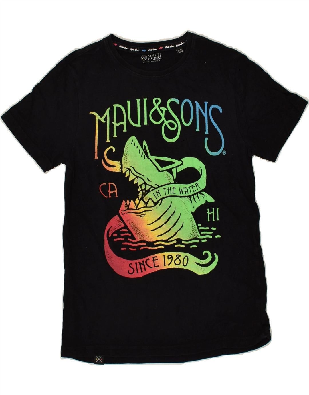 MAUI AND SONS Boys Graphic T-Shirt Top 11-12 Years Black Cotton | Vintage Maui and Sons | Thrift | Second-Hand Maui and Sons | Used Clothing | Messina Hembry 