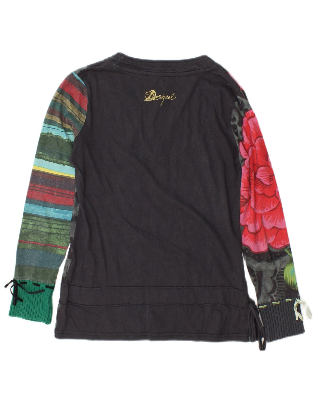 Desigual Womens Graphic Top Long Sleeve UK 14 Medium Black Floral