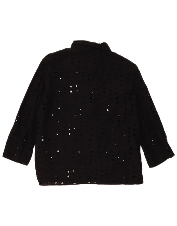 Zara Damen-Hemdbluse mit 3/4-Ärmeln, UK-Größe 44, mittelschwarz, Baumwolle