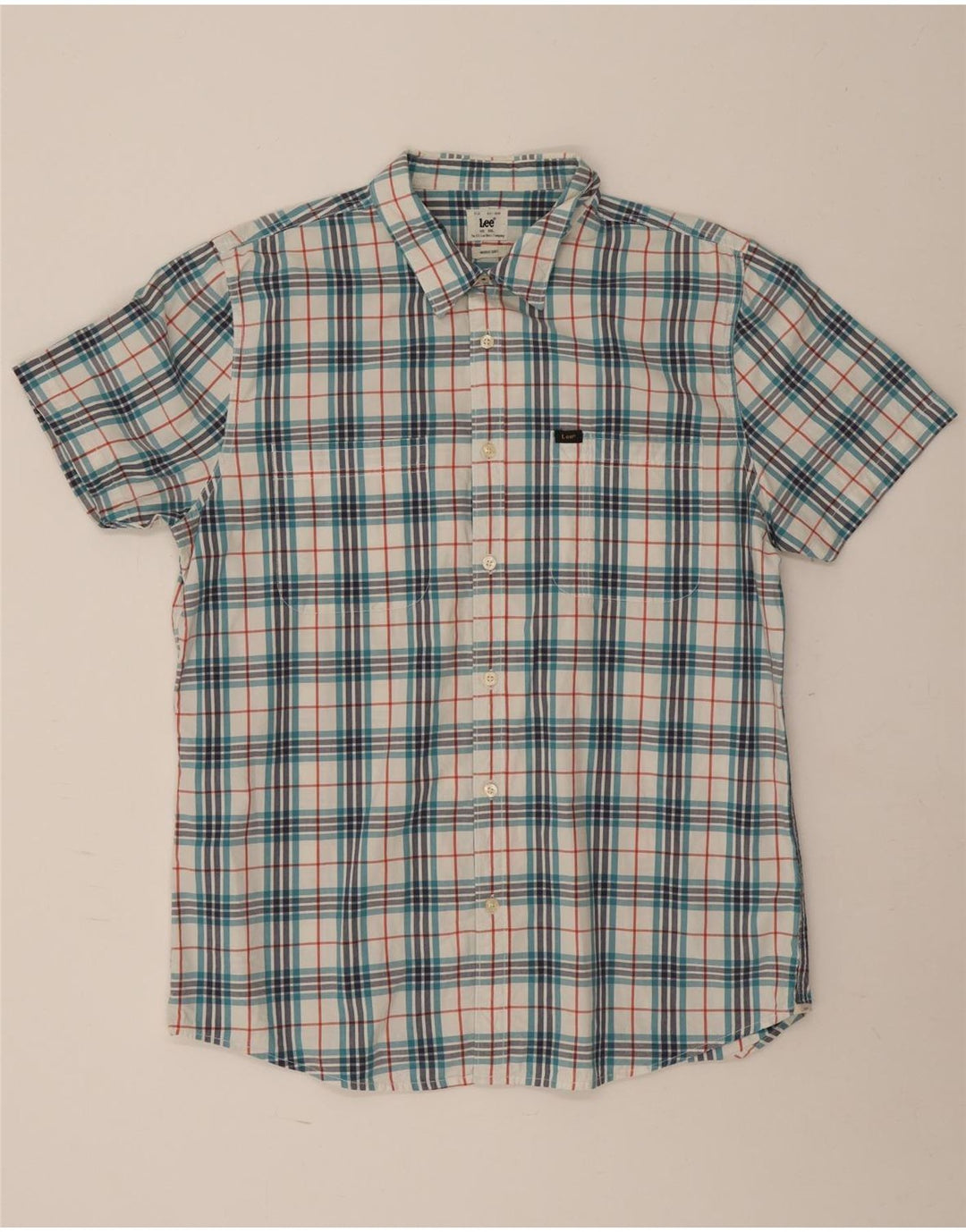Lee Herren-Kurzarmhemd 2XL, blau kariert, Baumwolle