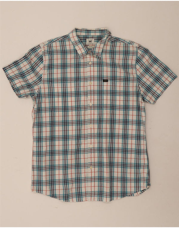 Camisa de manga corta para hombre Lee 2XL de algodón a cuadros azules