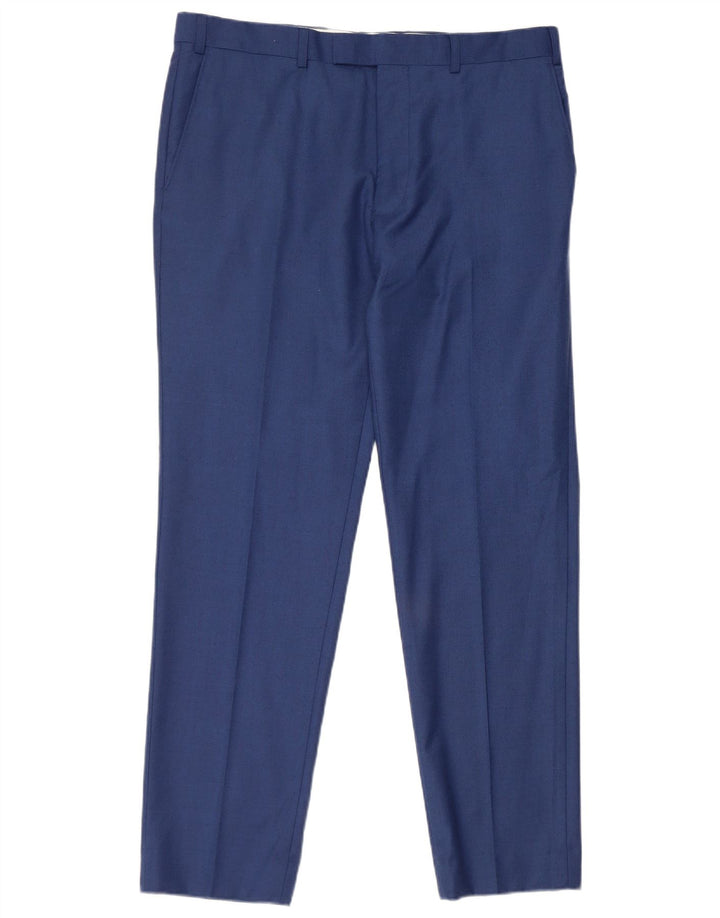 French Connection Mens Straight Suit Trousers W36 L31 Blue Wool