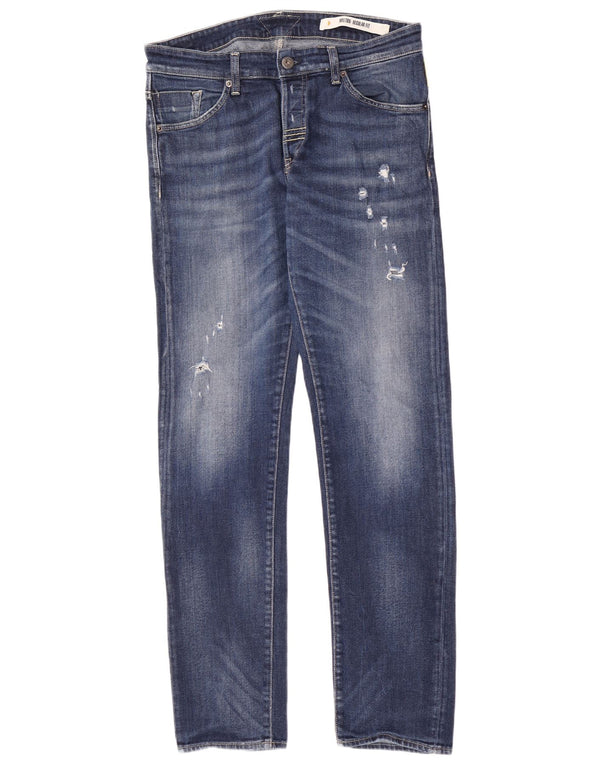Meltin' Pot Mens Melton Distressed Slim Jeans W32 L34 Blue Cotton