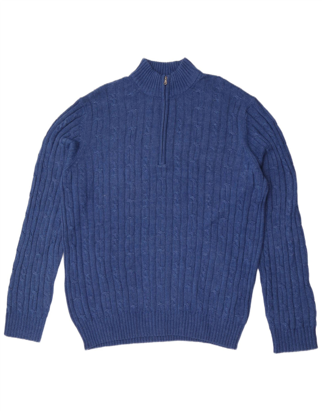 Izod Mens Zip Neck Jumper Sweater Large Blue Cotton