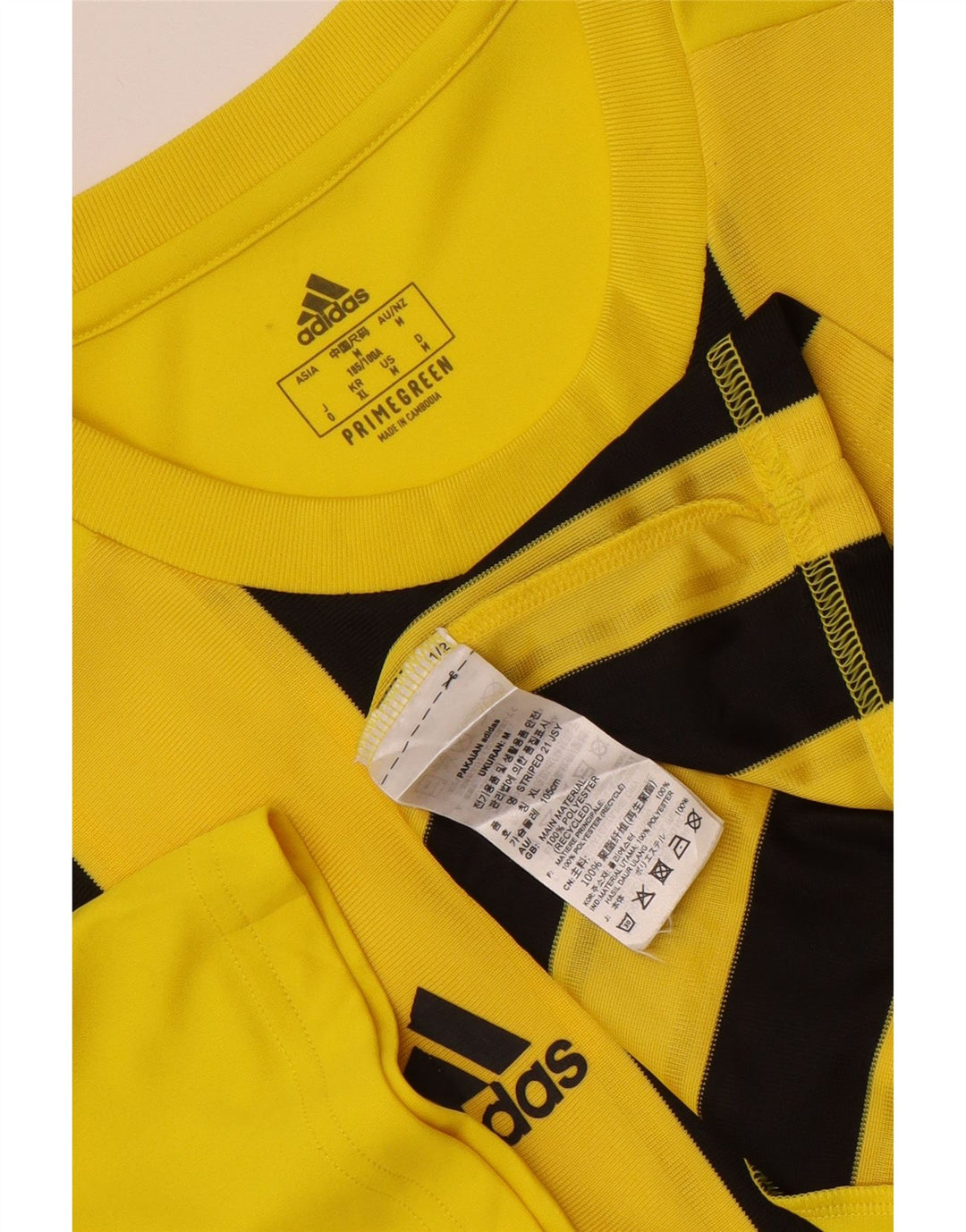 Adidas Mens Aeroready Graphic T-Shirt Top Medium Yellow Striped Polyester