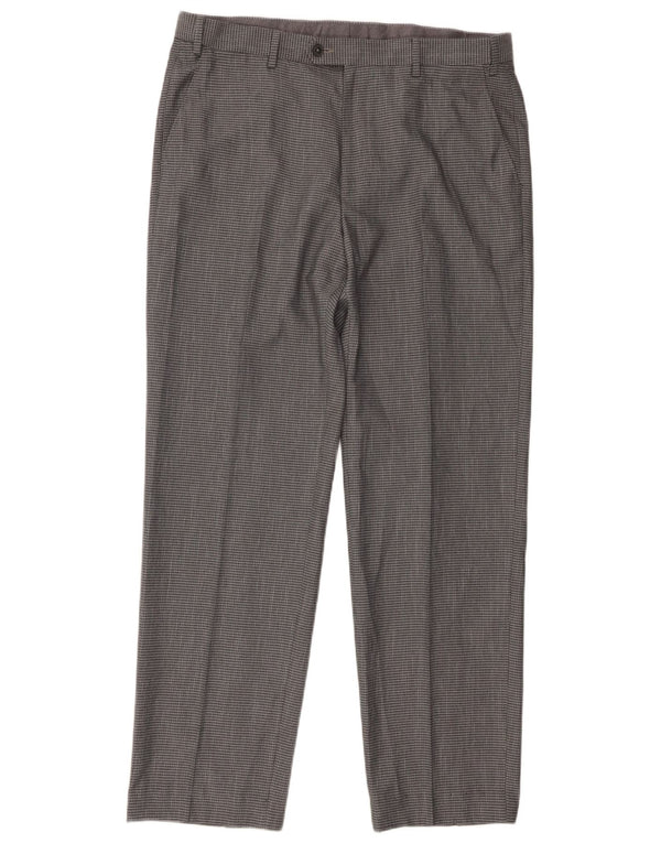 Marks & Spencer Mens Regular Fit Suit Trousers W36 L29 Grey Check Polyester