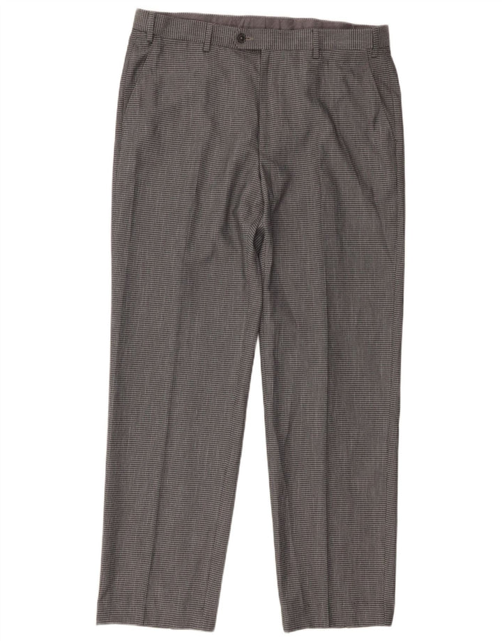 Calça masculina de ajuste regular Marks & Spencer W36 L29 poliéster xadrez cinza
